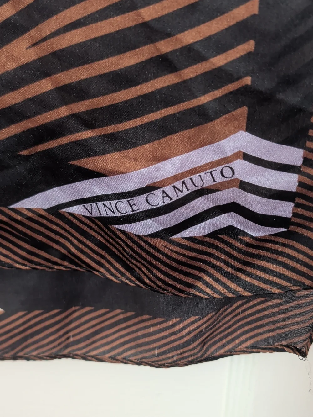 Vince Camuto Silk Scarf Black Brown Horizontal Striped Lightweight Rectangle VTG